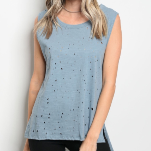 Tops - 🆑 Distressed Powder Blue Tank